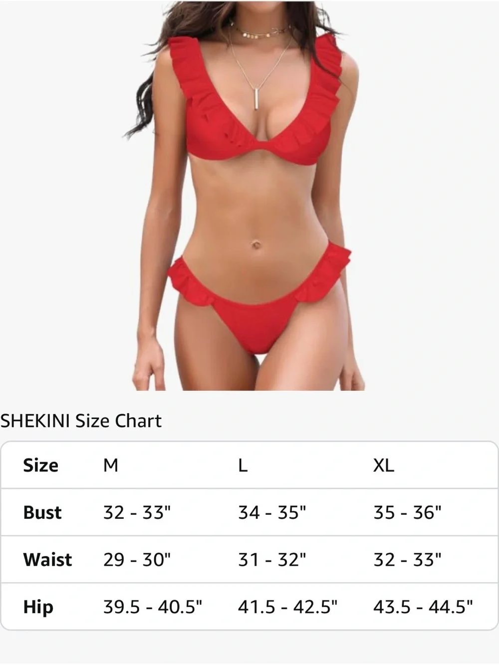 Red Ruffle V-Neck Bikini Set - Women Swim - Picture 3 of 9